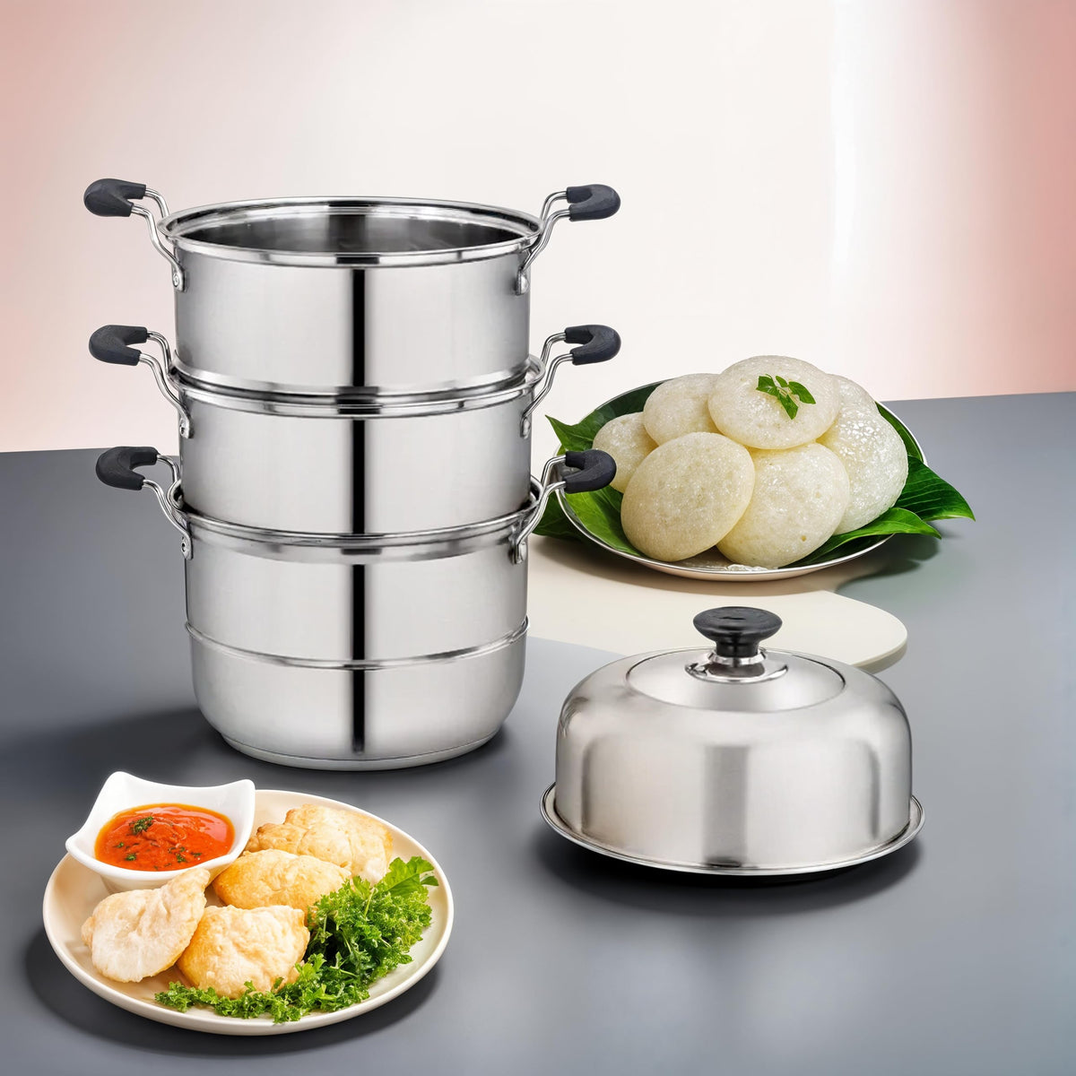 3-Tier Commercial Momo Steamer Stainless Steel